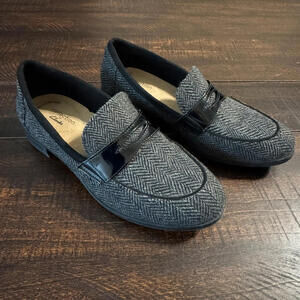 Clarks Women's Juliet Palm Loafers Grey Herringbone Tweed Penny Loafers Size 7